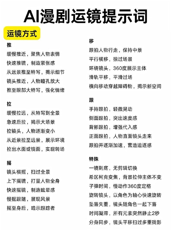 运镜提示词运镜提示词