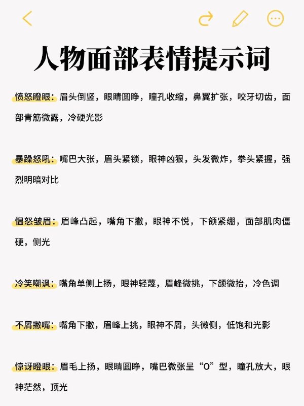 人物面部提示词人物面部提示词