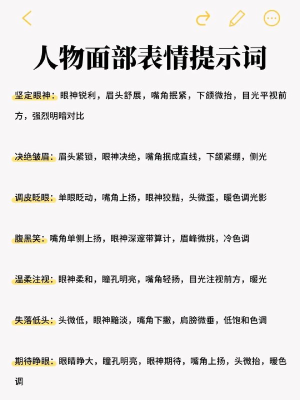 人物面部提示词人物面部提示词