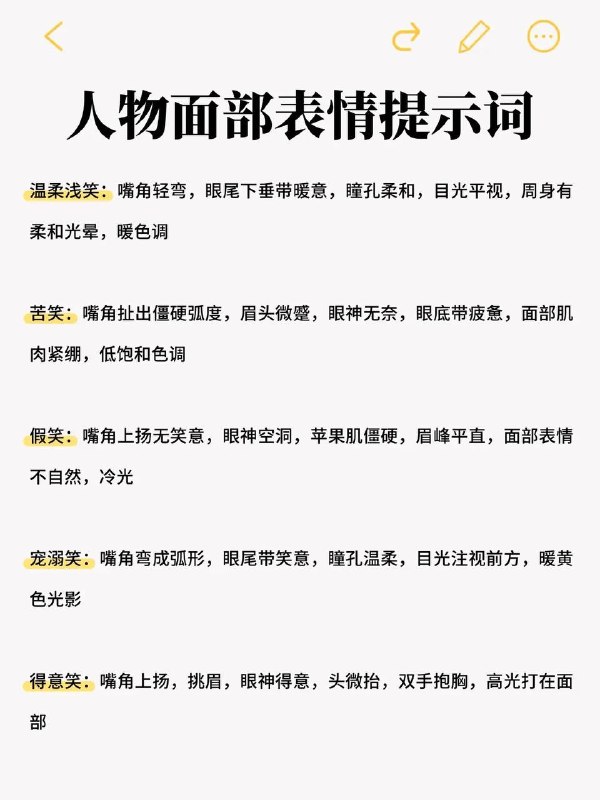人物面部提示词人物面部提示词